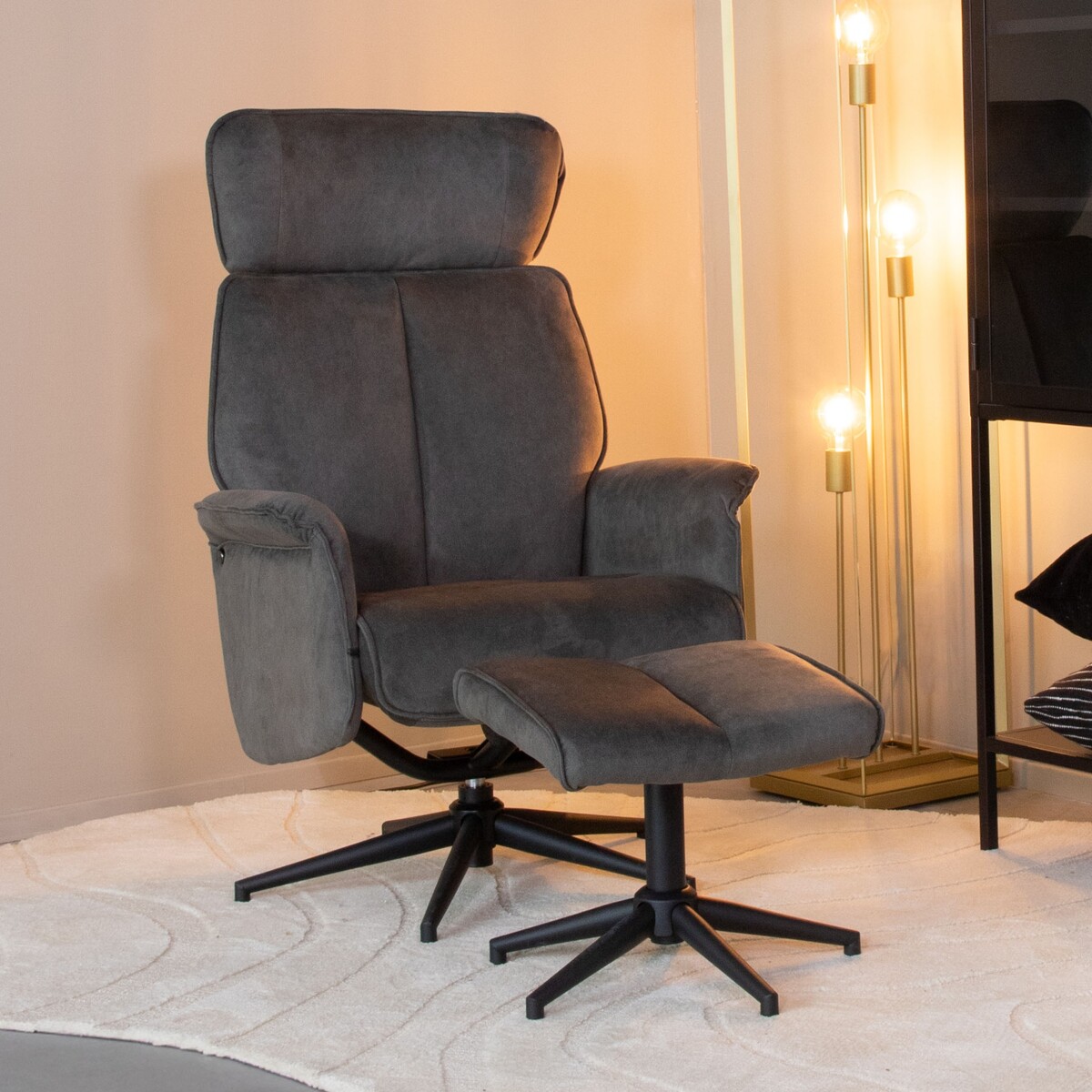LABEL51 Fauteuil Verdal - Antraciet - Cosmo - Incl. Hocker