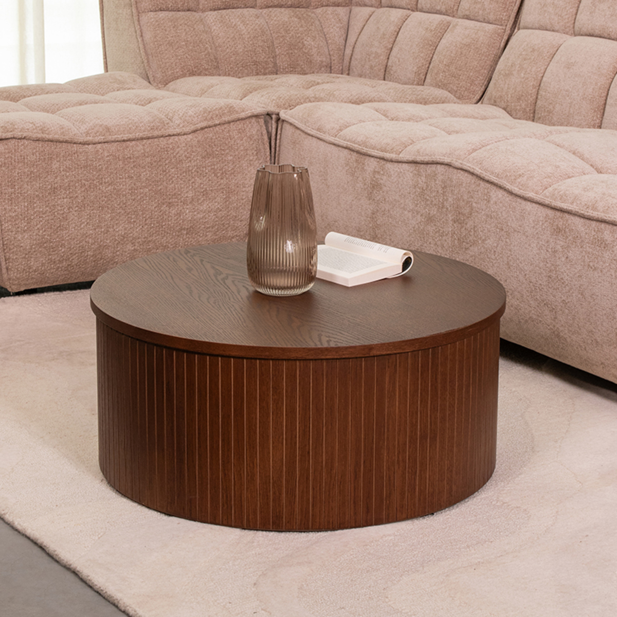 LABEL51 Salontafel Oliva - Walnoot - Eiken - 70 cm - Rond