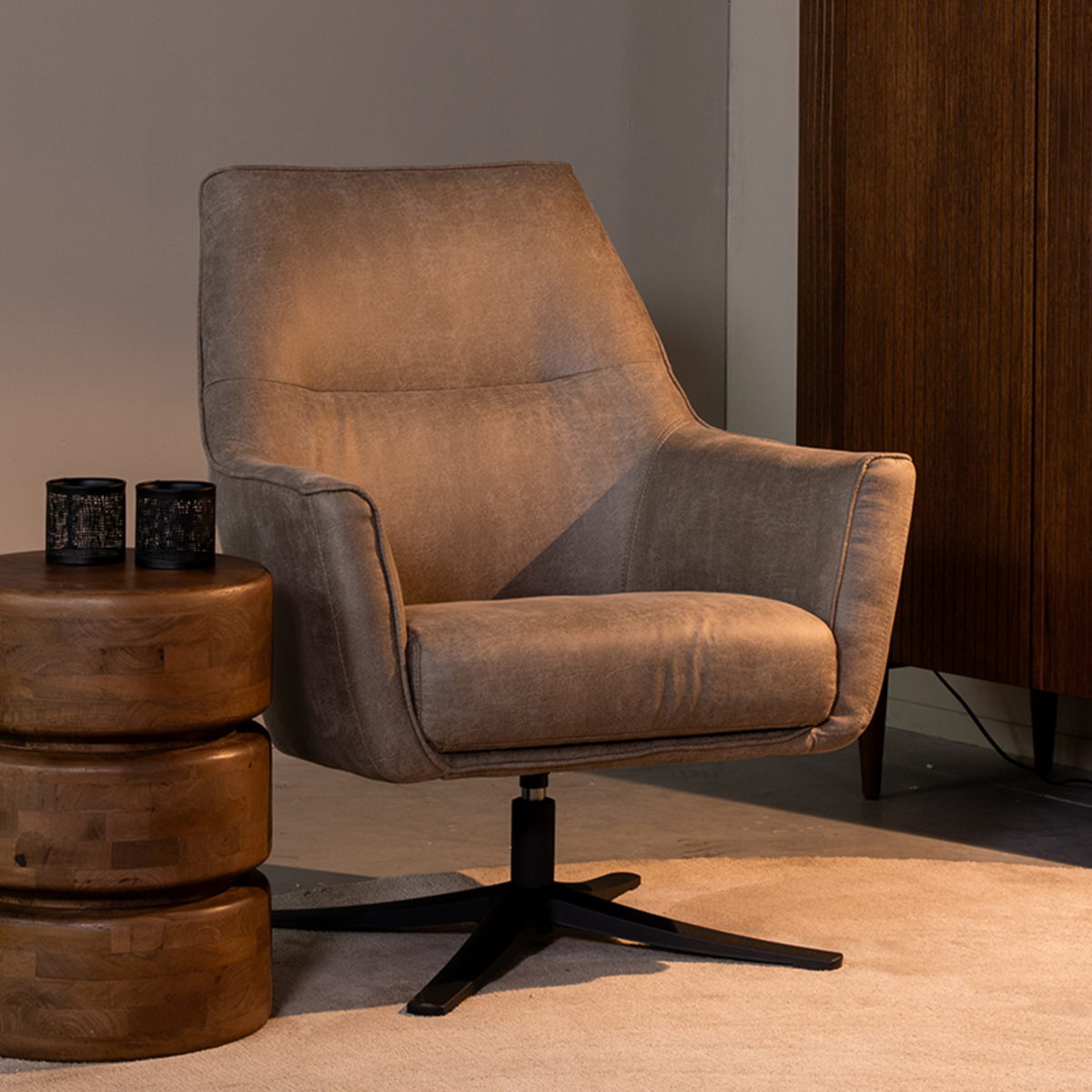 LABEL51 Fauteuil Tod - Taupe - Micro Suede - One Size