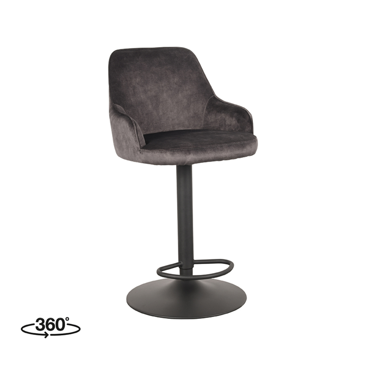 LABEL51 Barkruk Fender - Antraciet - Velours - Zithoogte 64-84