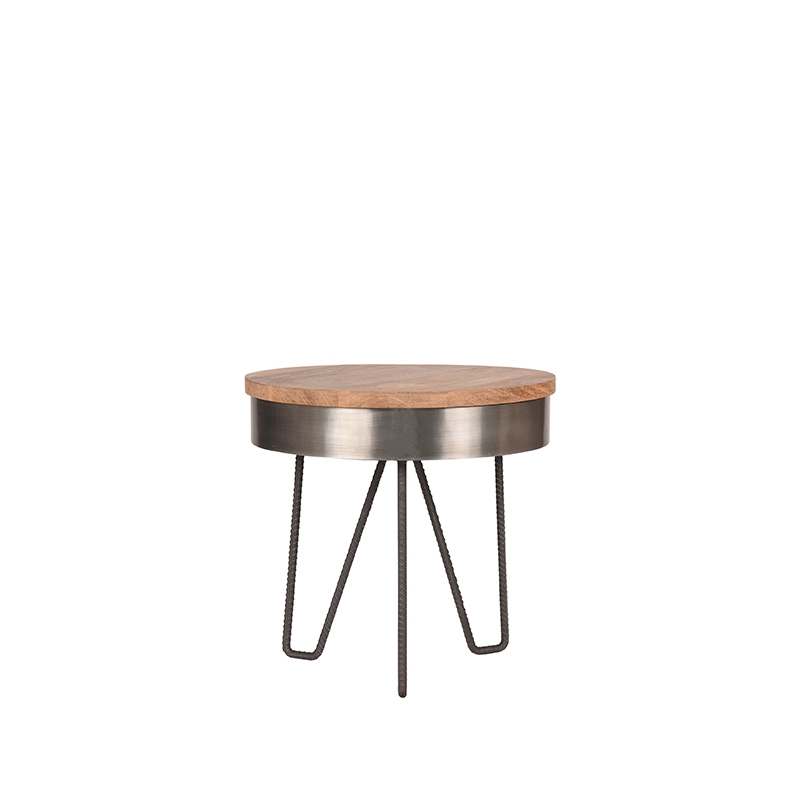LABEL51 Bijzettafel Saran - Grijs - Mangohout - 44 cm - Rond