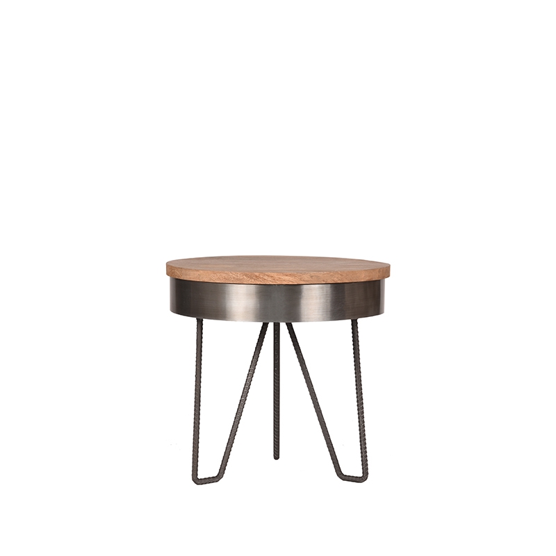 LABEL51 Bijzettafel Saran - Grijs - Mangohout - 44 cm - Rond