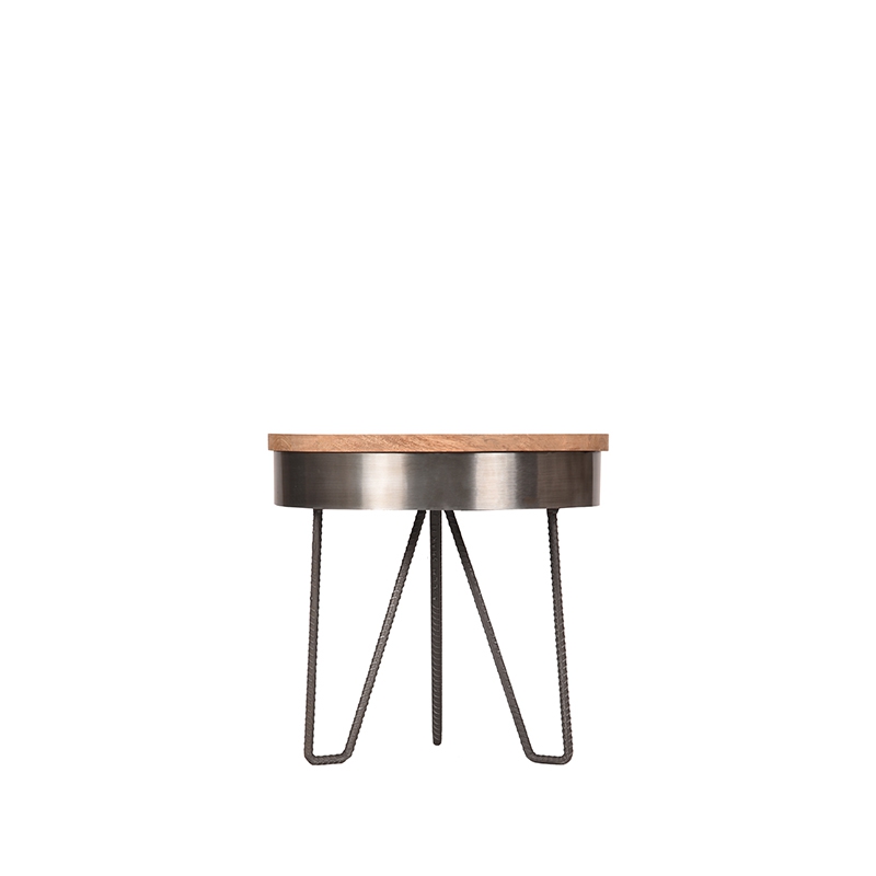 LABEL51 Bijzettafel Saran - Grijs - Mangohout - 44 cm - Rond