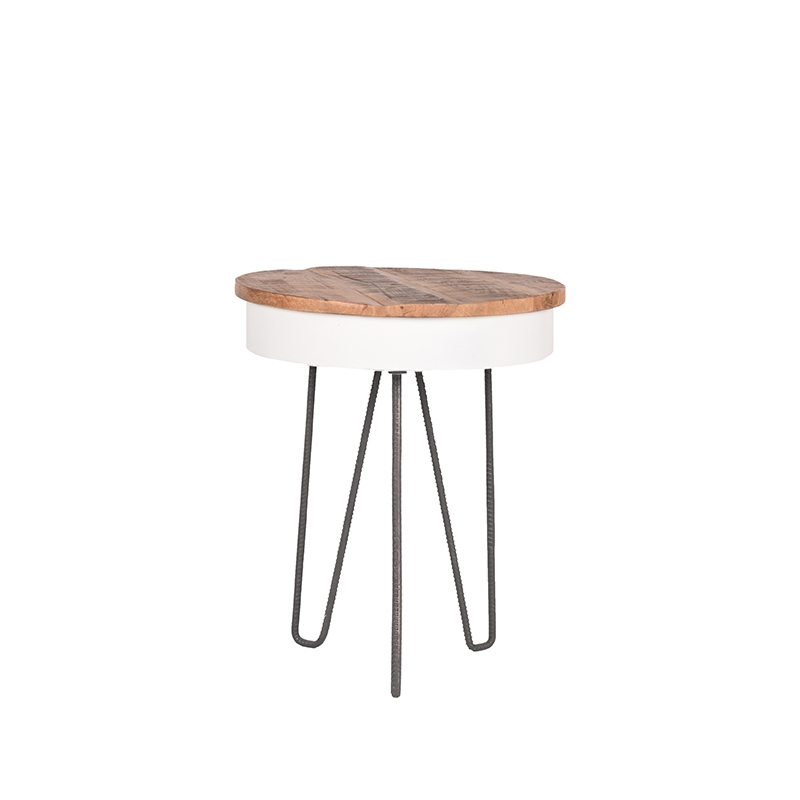 LABEL51 Bijzettafel Saria - Wit - Mangohout - 44 cm - Rond