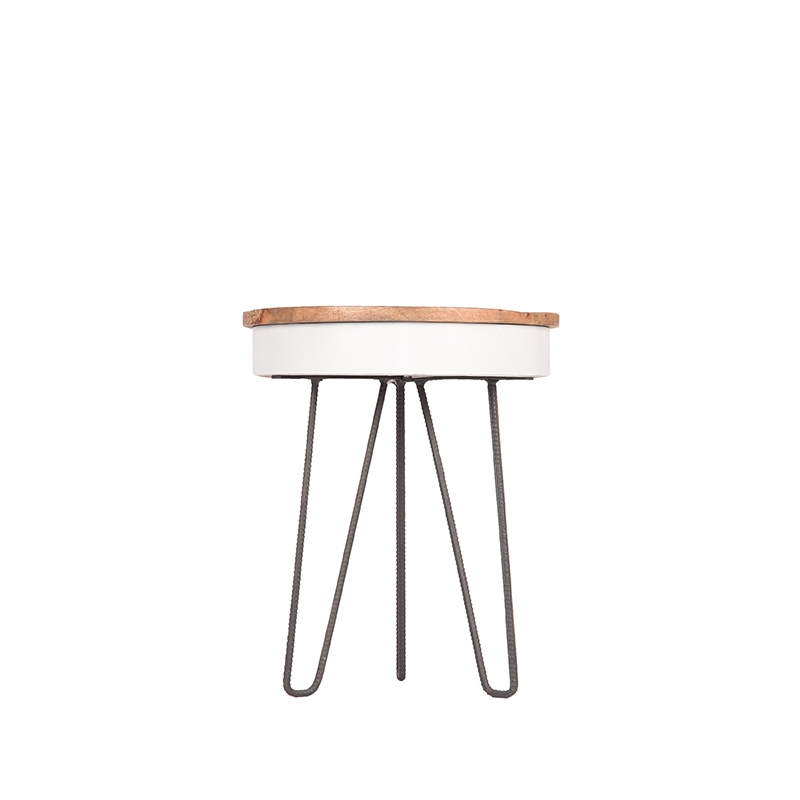 LABEL51 Bijzettafel Saria - Wit - Mangohout - 44 cm - Rond