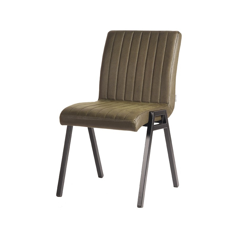 LABEL51 Eetkamerstoel Matz - Army green - Microfiber - Black Frame