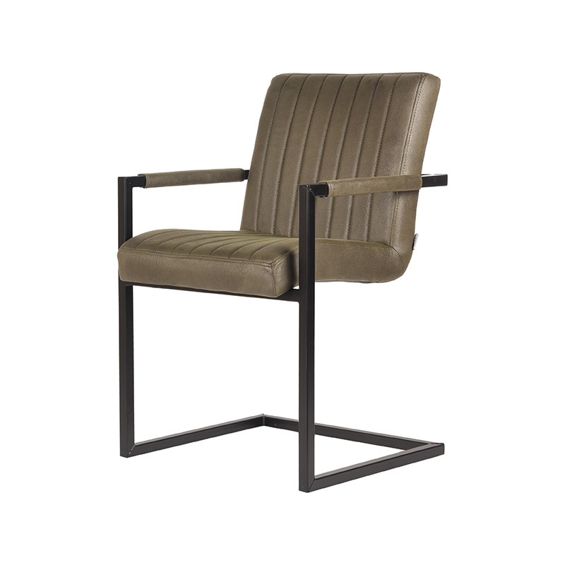 LABEL51 Eetkamerstoel Milo - Army green - Microfiber - Black Frame