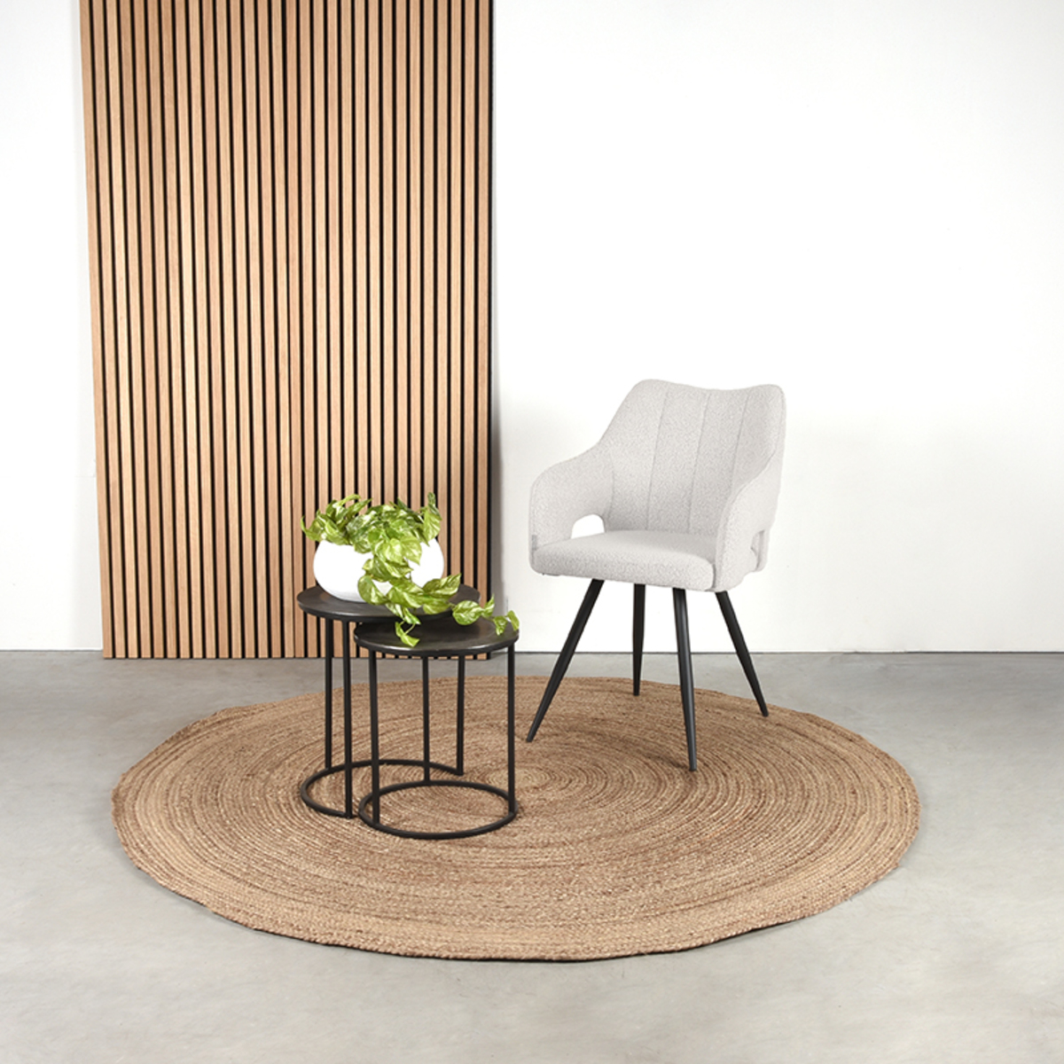 LABEL51 Eetkamerstoel Noud - Wit - Boucle - Black Frame