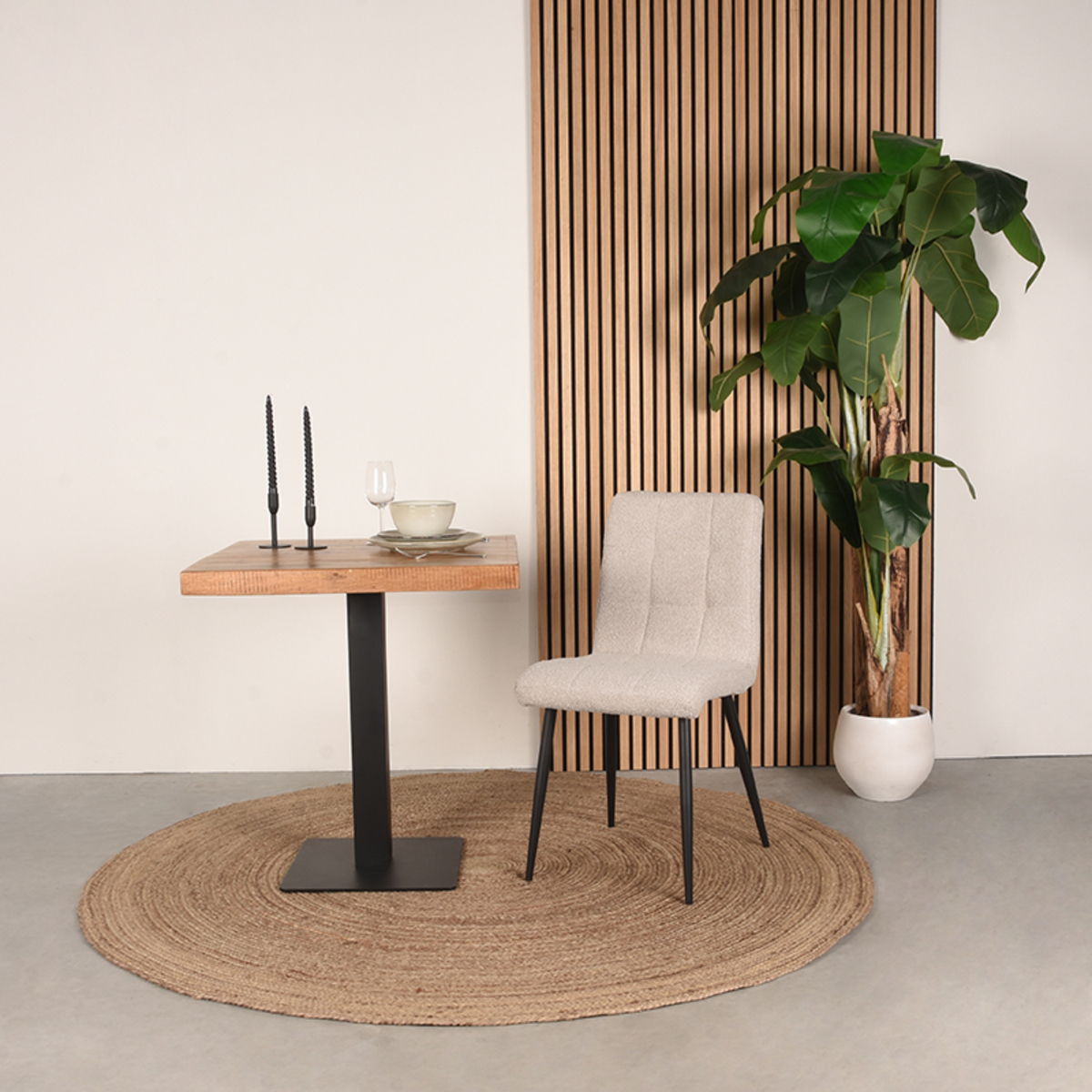 LABEL51 Eetkamerstoel Sam - Naturel - Boucle - Black Frame