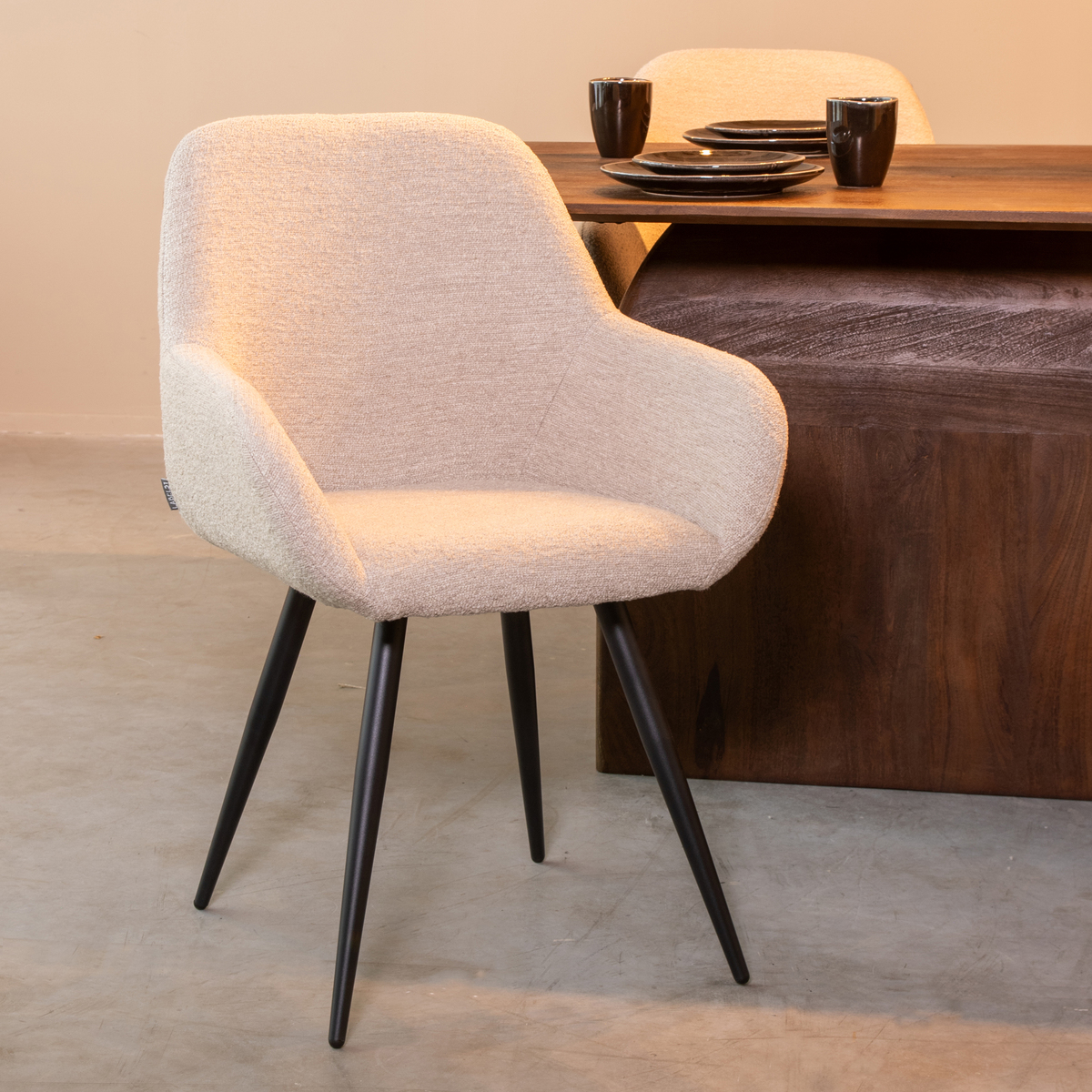 LABEL51 Eetkamerstoel Fender - Naturel - Boucle - Black Frame