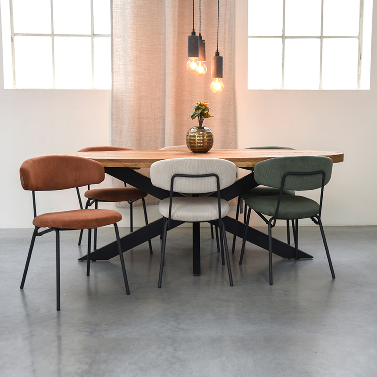 LABEL51 Eetkamerstoel Zack - Naturel - Ribcord - Black Frame