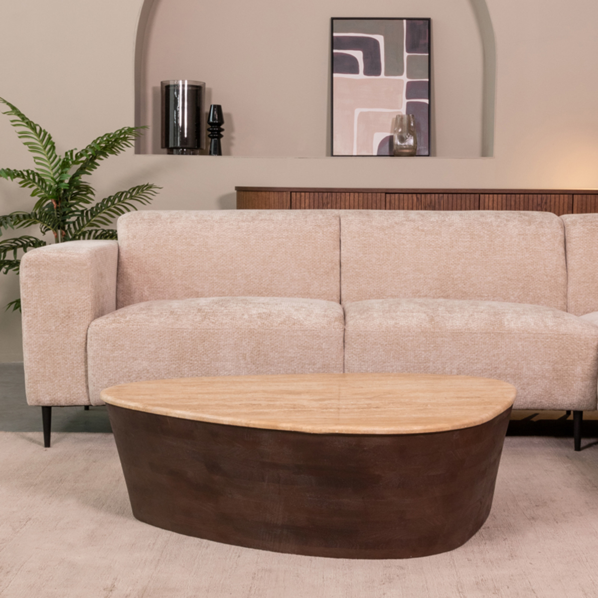 LABEL51 Salontafel I_Ravi - Espresso - Travertin - 110 cm