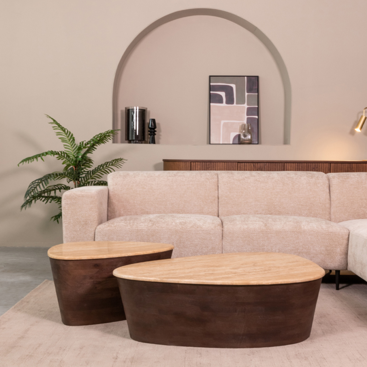 LABEL51 Salontafel I_Ravi - Espresso - Travertin - 110 cm