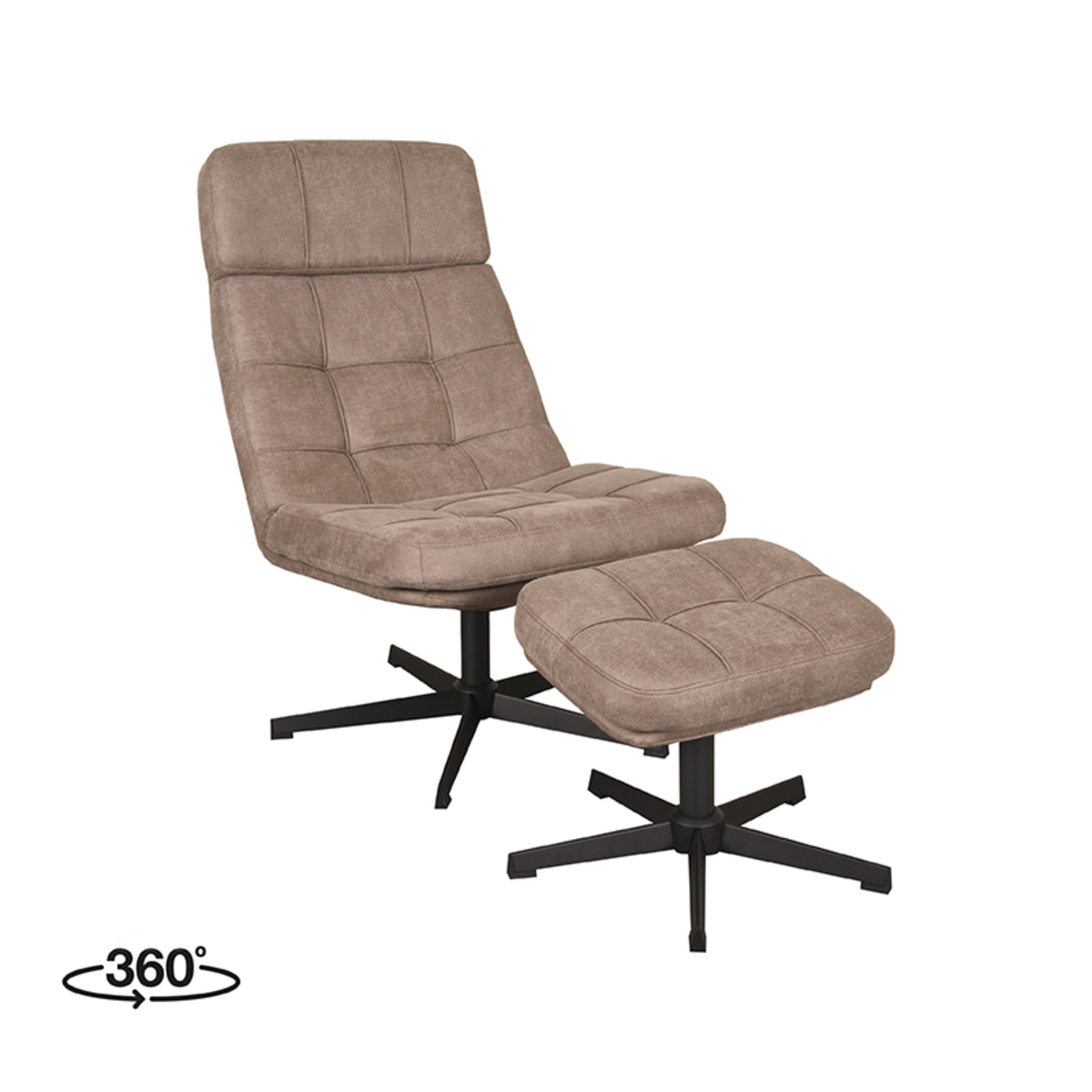 LABEL51 Fauteuil Alvar - Taupe - Micro Suede - Incl. Hocker