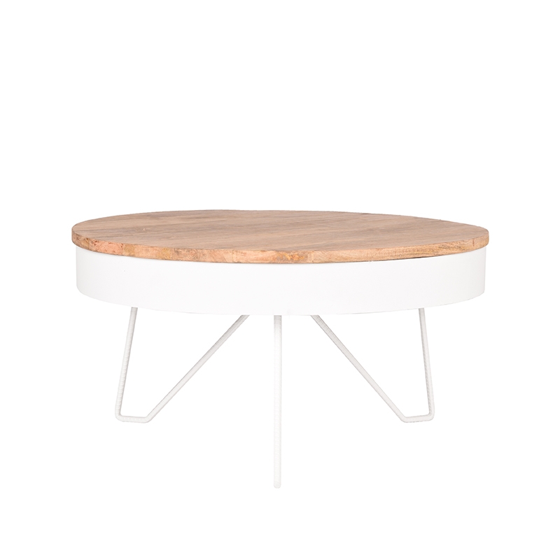 LABEL51 Salontafel Saran - Wit - Mangohout - 80 cm - Rond