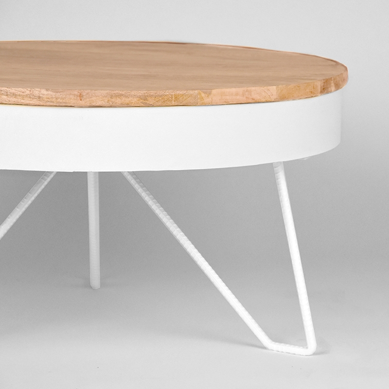 LABEL51 Salontafel Saran - Wit - Mangohout - 80 cm - Rond