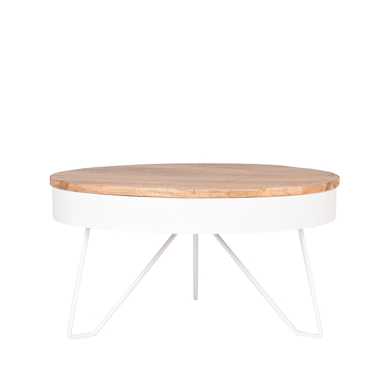 LABEL51 Salontafel Saran - Wit - Mangohout - 80 cm - Rond