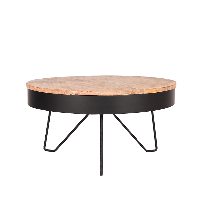 LABEL51 Salontafel Saran - Zwart - Mangohout - 80 cm - Rond