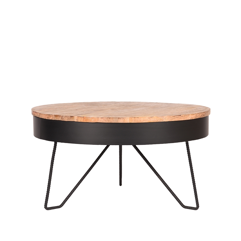 LABEL51 Salontafel Saran - Zwart - Mangohout - 80 cm - Rond