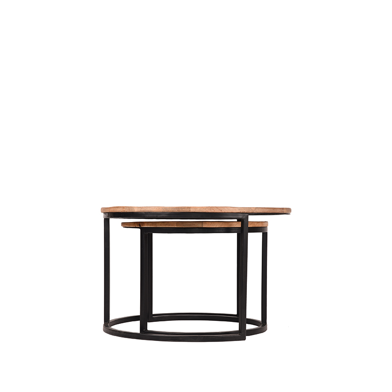 LABEL51 Salontafel Set Double - Rough - Mangohout - 70 cm - Rond