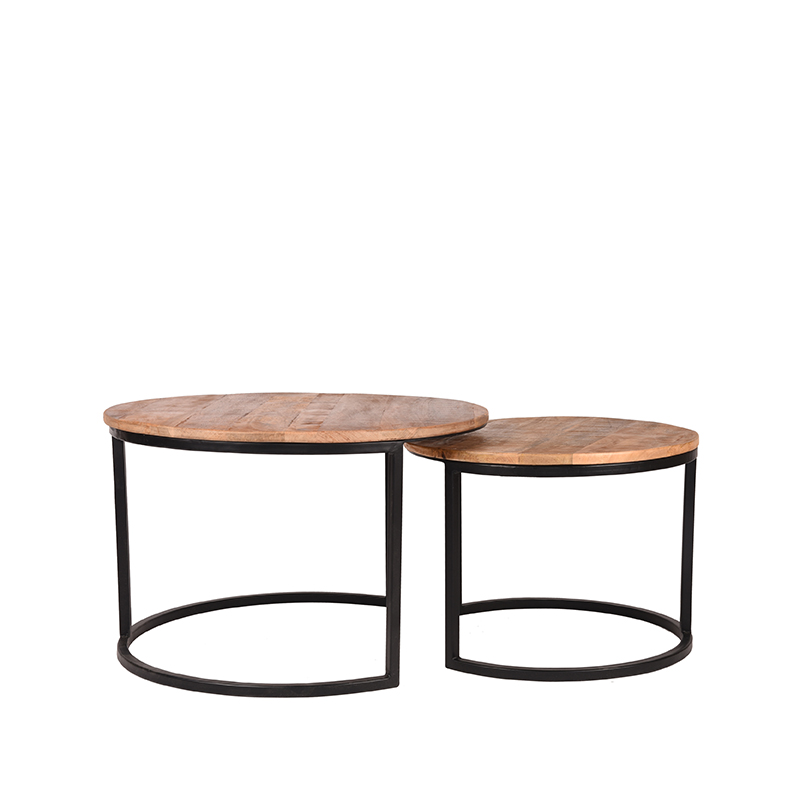 LABEL51 Salontafel Set Double - Rough - Mangohout - 70 cm - Rond