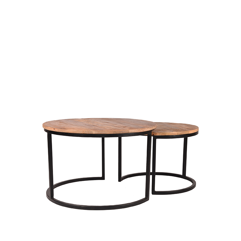 LABEL51 Salontafel Set Double - Rough - Mangohout - 70 cm - Rond