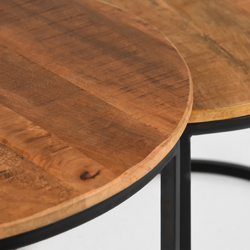LABEL51 Salontafel Set Double - Rough - Mangohout - 70 cm - Rond