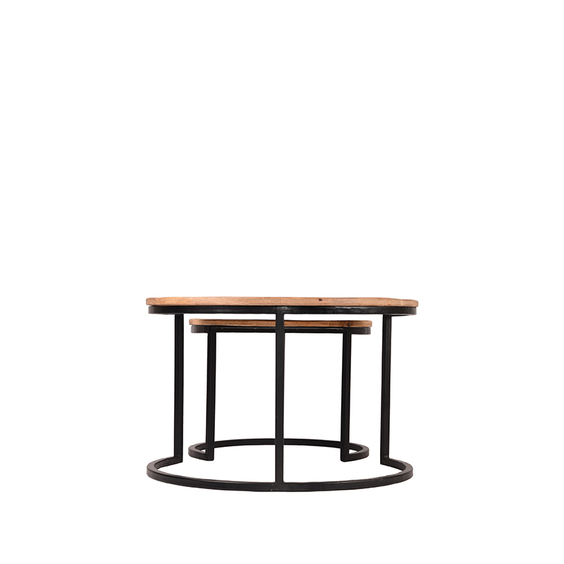 LABEL51 Salontafel Set Double - Rough - Mangohout - 70 cm - Rond