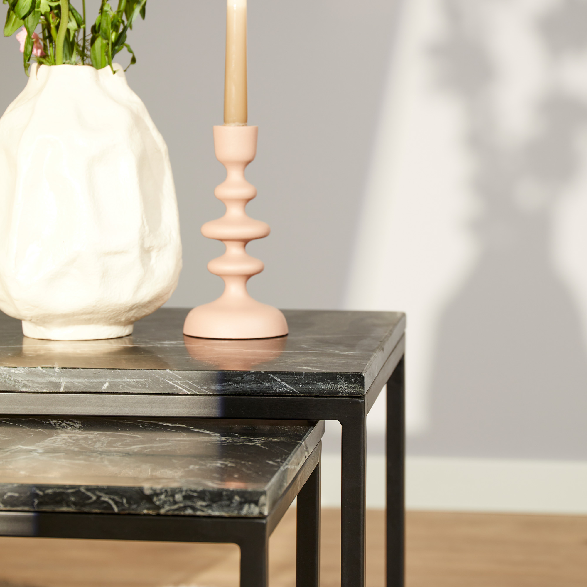 Salontafel Daan Black marable | 50 cm | Set van 2