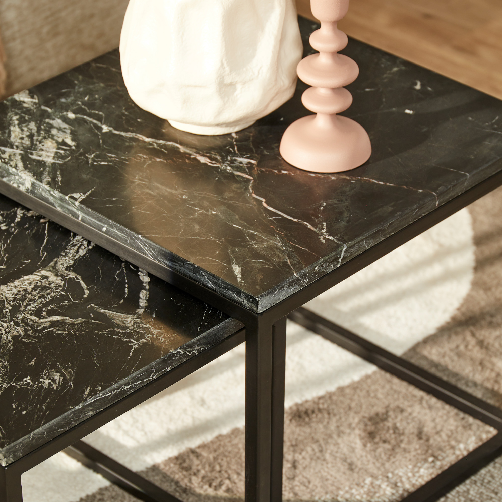 Salontafel Daan Black marable | 50 cm | Set van 2
