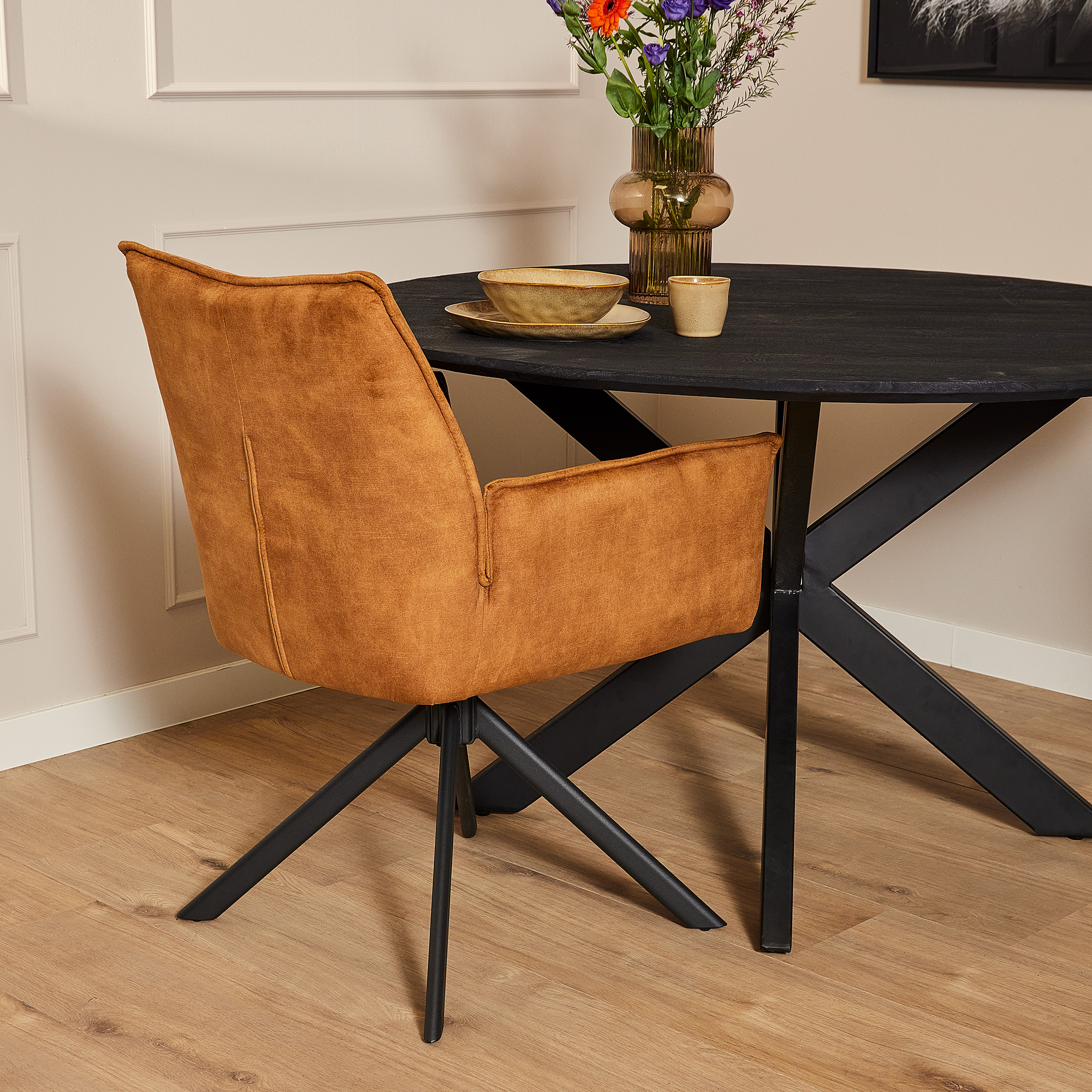 Eetkamerstoel Dani Velvet | Gold | Met armleuning