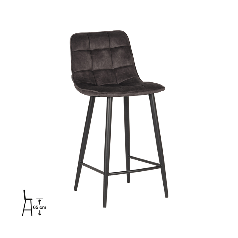 LABEL51 Barkruk Jelt - Antraciet - Velours - Zithoogte 66
